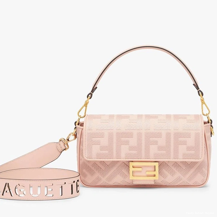 Medium FF Motif Canvas with Cut Strap Laser Baguette Bag Fendi Pink In 0712